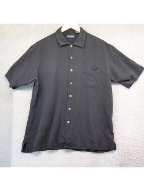 Anthology 100% Silk Button Down Shirt Large Black Hawaiian